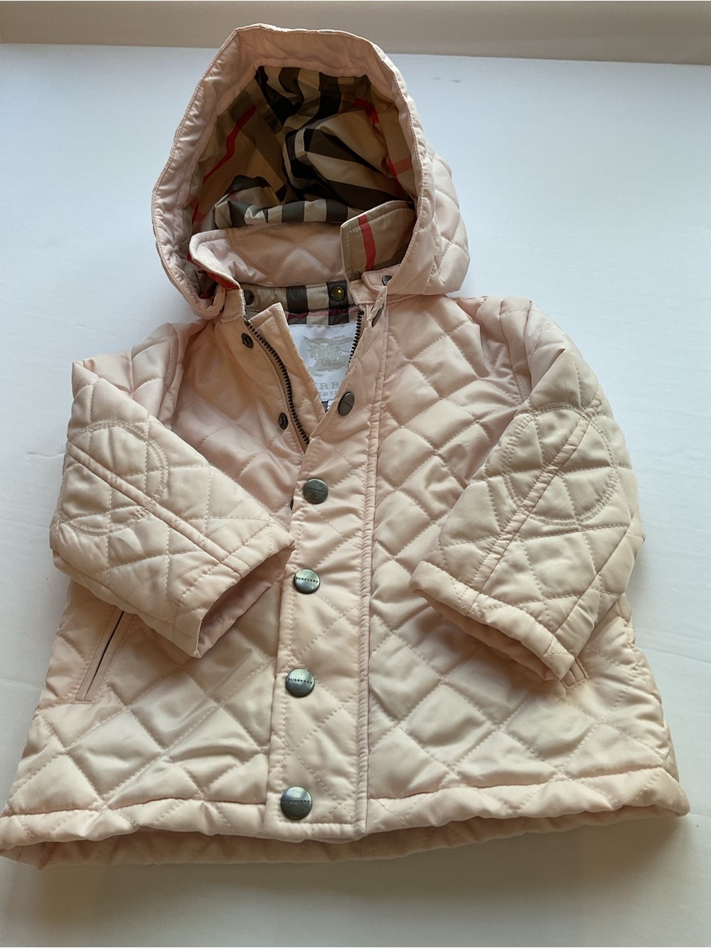 Burberry Kids Pink Quilted Hooded Jacket Authentic